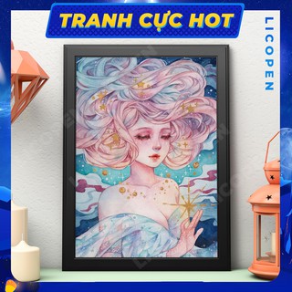 [CÓ SẴN] Tranh Tô Màu Theo Số Licopen - Tranh Cô Gái Tóc Bồng Bềnh MS38