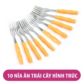 Túi 10 dĩa/nĩa ăn hoa quả hình trúc giá rẻ