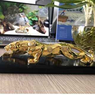 Tượng Hổ Đính Mạ Vàng Đá Trang Trí Taplo ô tô