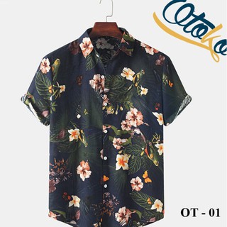 Sơ Mi Tay Ngắn Họa Tiết Hình Hoa Cuban Shirt OT01 Dòng Áo Sơ Mi Nam  Chất Liệu Lụa Đũi Mịn Cao Cấp Full Size