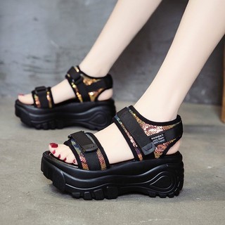 Giày Sandal Nữ Độn Đế ❤️FREESHIP❤️ Dép Quai Hậu Nữ Đế Bánh Mì 2 Quai Kim Tuyến Siêu Hot