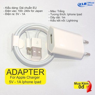 Bộ sạc dùng cho iphone dẹp, củ cáp sạt nhanh ip 5 6 7 8 x 11 12, cóc dài, dây tiêu chuẩn EU KLH Store