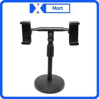 Giá đỡ điện thoại Livestream 2 máy kéo dài khung chữ T đế tròn