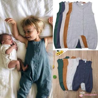 Bộ áo liền quần sát nách màu trơn đáng yêu cho bé