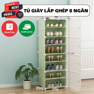 Tủ  giày  dép nhựa lắp ghép đa năng 4 tầng 8 ngăn thông minh tiện lợi màu xanh lá
