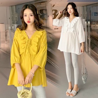 Áo bầu thiết kế, dáng babydoll chất đũi dày dặn - 𝐀𝐁𝟒𝟒