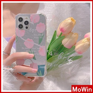 iPhone Case Acrylic Reflective Mirror Airbag Shockproof Protection Camera Pink Tulip Flower Compatible with iPhone 11 iPhone 13 Pro Max iPhone 12 Pro Max iPhone 7 Plus iPhone xr
