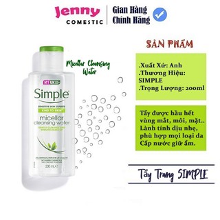 [CHÍNH HÃNG 100%] Nước Tẩy Trang Simple Không cồn (200ml) - Tẩy sạch bụi bẩn_Giúp da sáng rạng ngời