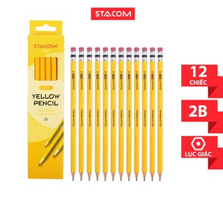 Bút chì thân vàng 2B Stacom PC107 (hộp 12 cây)