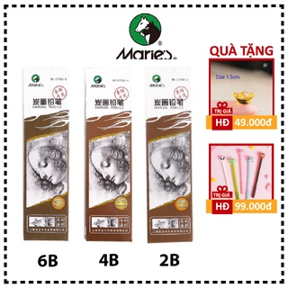 Bút chì than Maries C7300-2B/4B/6B vẽ sketch, phác thảo, ký họa, mỹ thuật, chân dung