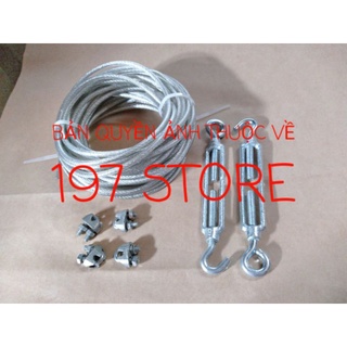 10 mét Dây Phơi Quần Áo Không Han Dây Cáp Thép Bọc Nhựa 4mm tặng kèm 4 khoá cáp và 2 tăng đơ