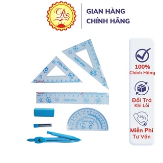 Bộ dụng cụ thước kẻ ê ke học toán Mathset Aosidu Ánh Dương nhựa cứng tiện lợi an toàn