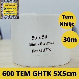 Cuộn Decal tem nhiệt 50x50 mm dùng in tem vận chuyển giao hàng tiết kiệm GHTK và tem nhãn 5x5cm