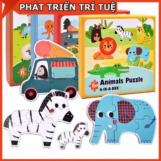 Đồ chơi bộ xếp hình 6 hình Puzzle size to, hộp giấy chọn chủ đề cho bé
