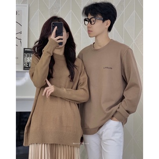 o len nam nữ dài tay trơn ET.TEE màu vàng nâu freesize A1716