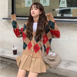 Áo Khoác Len Họa Tiết Quả Trám Cardigan Cho Nữ Dài Tay