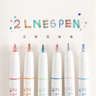 Hộp 3-6 Bút mực hai ngòi 0.5mm nhiều màu sắc dễ thương Winzige ( Bút 2 Line)