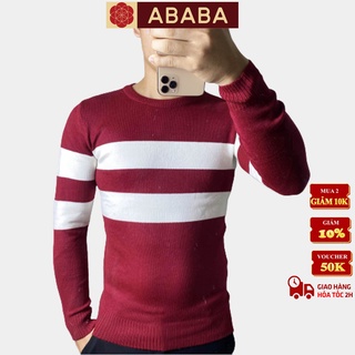 Áo len nam cổ tròn kẻ Hàn Quốc ABABA, dày ấm mềm mịn dễ chịu - ABA-KE2V