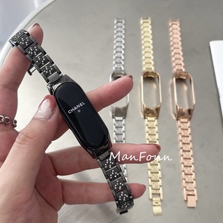 Dây đeo thay thế bằng thép không gỉ màu vàng hồng thời trang cho Xiaomi Band 3/4/5/6 Mi Band 4