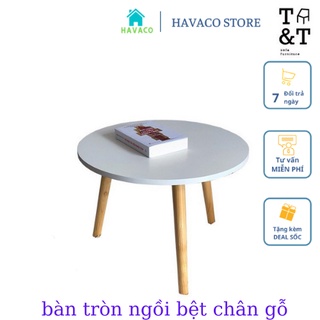 Bàn trà sofa ngồi bệt tròn 60cm chân gỗ tần bì cao cấp