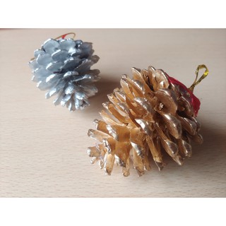 [ HCM ] NOEL - BỊCH TRÁI THÔNG XI VÀNG - BẠC 10 trái / BỊCH có nơ đỏ và có dây treo