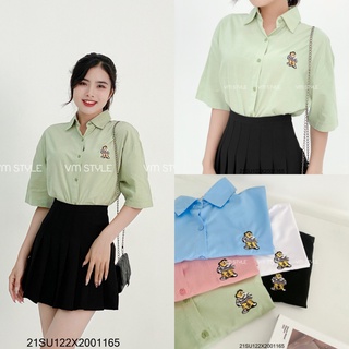 Áo sơ mi tay ngắn VM STYLE thêu hình người thời trang nữ ulzzang Hàn Quốc 21SU122X2001