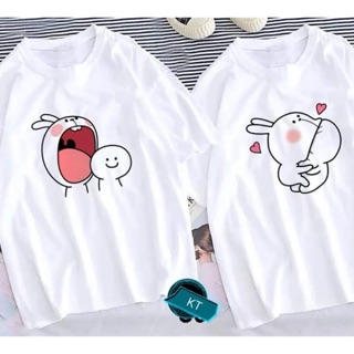 Áo đôi thỏ há mồm ngắn tay K&amp;T, Áo đôi nam nữ, Áo thu đông From rộng, chất đẹp mặc không xù - MODY