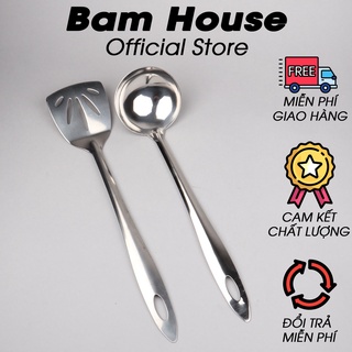 Set Vá đặc, Xẻng lỗ inox Bam House cán trơn cao cấp siêu bền SCT24 - Gia dụng bếp