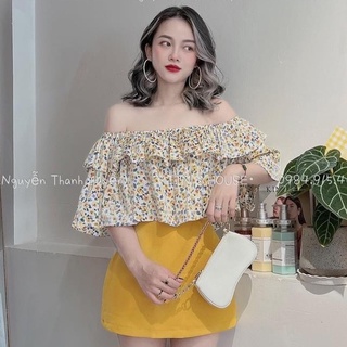 Set bộ hoa nhí vàng trễ vai đồ bộ nữ xuân hè LT10135