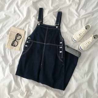 Quần yếm jean viền chỉ nổi ống rộng ulzzang 6756