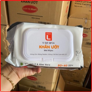 Khăn Ướt Hàn Quốc Lotte 120 tờ/gói - Khăn giấy ướt không cồn, Hương thơm nhẹ, dùng được cho người lớn và trẻ em