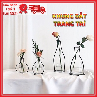 Khung sắt đựng hoa màu đen phong cách trừu tượng tối giản trang trí nội thất, phòng khách, bàn làm việc, phòng ngủ