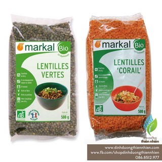 Đậu Lăng Xanh - Đậu Lăng Đỏ Hữu Cơ Markal Organic Lentils, 500g