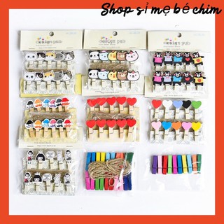 Sỉ kẹp gỗ kẹp ảnh trang trí bộ 10 kẹp và 2m dây cói