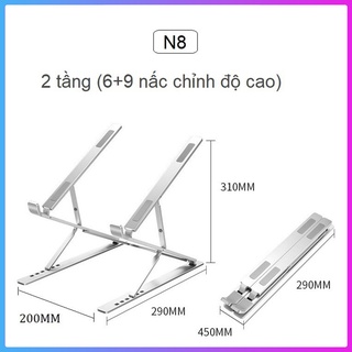 Giá đỡ Laptop, MacBook hai tầng N8 cao cấp chất liệu bằng nhôm điều chỉnh độ cao, chống mỏi cổ, hỗ trợ tản nhiệt