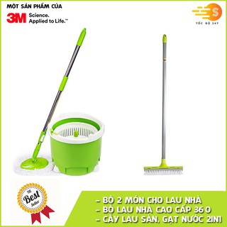 Bộ 2 món lau nhà cao cấp gồm bộ lau nhà 360 nhỏ gọn và cây lau sàn gạt nước 2in1 thông minh Scotch-Brite CB-LN1