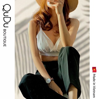 [Made in Vietnam] Áo Hai Dây QuDu/ Áo Croptop Hai Dây Màu Trắng Đen Cổ V Chất Linen/Da Sexy Và Siêu Chất Thiết Kế QuDu
