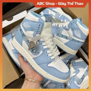 [FreeShip+ Hàng Xịn] Giày Jd1 xanh trắng dior da bóng mờ hot hít, Giầy JD1 Sneaker high xanh da trời nhạt dior