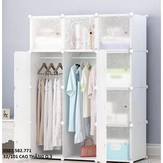 Tủ nhựa lắp ghép đa năng 12 ô loại lớn sâu 47 cm , gồm 2 ngăn treo đồ và 6 hộp xếp đồ