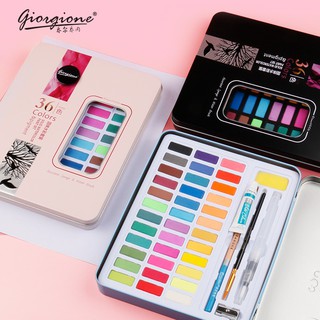 Màu nước nén Giorgione Mới hộp thiếc 36 màu cao cấp 9 phụ kiện tiện lợi - Quà tặng