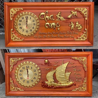 Tranh Đồng Hồ Gỗ Hương Đình - Điêu khắc nguyên tấm thư pháp câu đối Cha Mẹ, Tâm, Phúc, Đức, Tài Lộc