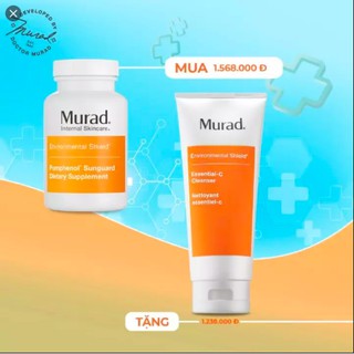 [SET KHUYẾN MÃI] Chống nắng nội sinh Murad Pomphenol Sunguard Dietary Supplement TẶNG sữa rửa Murad Essential-C Cleanser