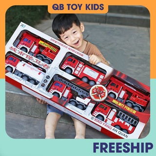 Đồ chơi xe cứu hoả, set 6 xe cứu hoả cỡ lớn chạy đà cho bé, xe cứu hoả thành phố