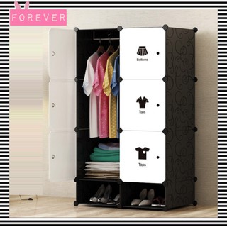 Tủ nhựa ghép 8 ô(2 ô giày) để đồ màu đen, cửa trắng decal quần áo