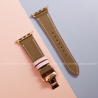 Dây da thủ công Swift nâu tây mix hồng cho dành cho Apple Watch, đồng hồ thông minh, đồng hồ cơ - DTC147