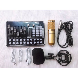 Combo Thu âm Livestream 2 Món MIC WOAICHANG BM900-Sound card H9 Bluetooth kèm dây lives