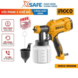 Máy phun sơn điện cầm tay INGCO SPG3508 450W đầu béc 2.5mm, bình chứa 800ml kèm cốc đo độ nhớt, kim vệ sinh đầu phun