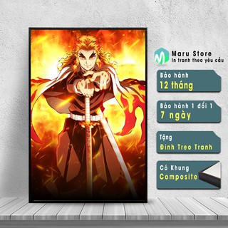 Tranh Canvas Viêm Trụ Rengoku Kyoujurou Dùng Treo Tường Có Khung Composite