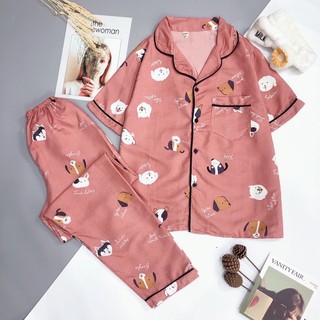 Đồ bộ pijama tay ngắn quần dài Kate freesize<60kg