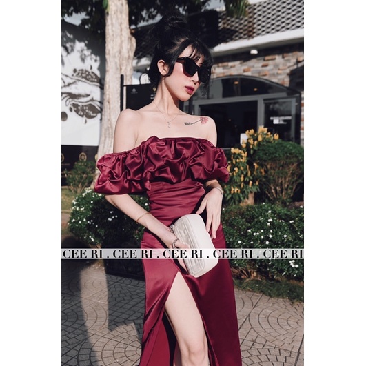 ( ẢNH THẬT - CHÍNH CHỦ CEE RI ) Váy lụa trễ vai bèo cao cấp